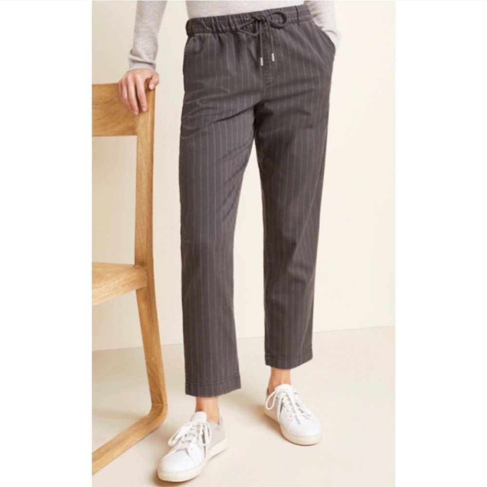 Garnet Hill Pull On Trousers in Gray Pinstripe, Size Small